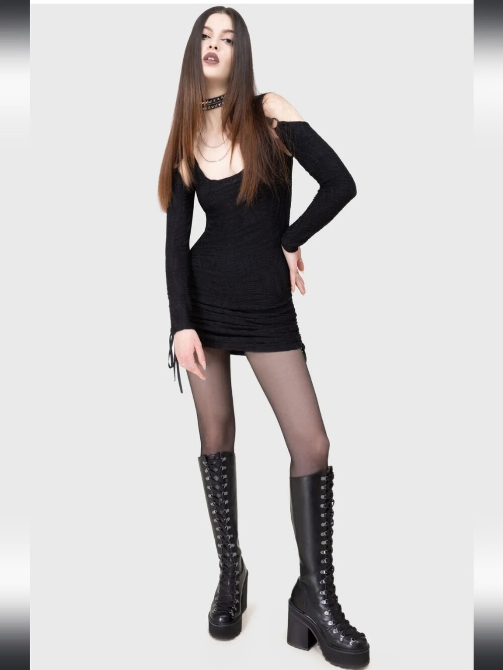 Killstar Black Off-Shoulder Long Sleeve Mini Dress